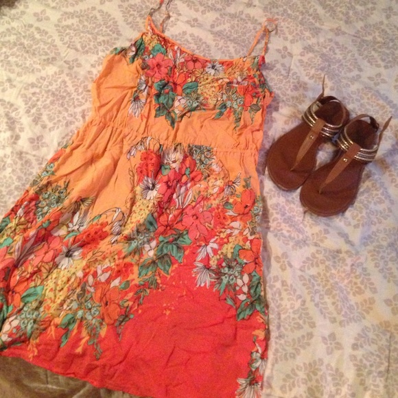 navy and orange floral dress