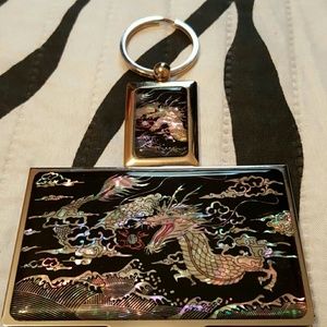 Business card holder and keychain set