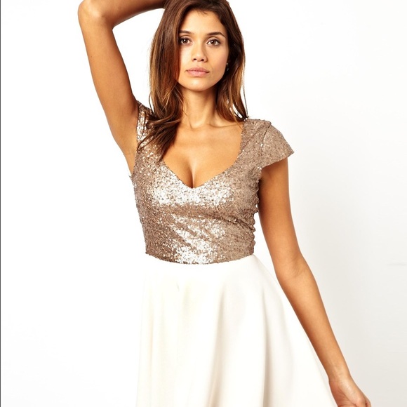 Cream and Gold ASOS Skater Dress