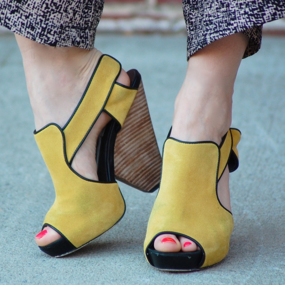 Kathryn Amberleigh yellow suede wedges