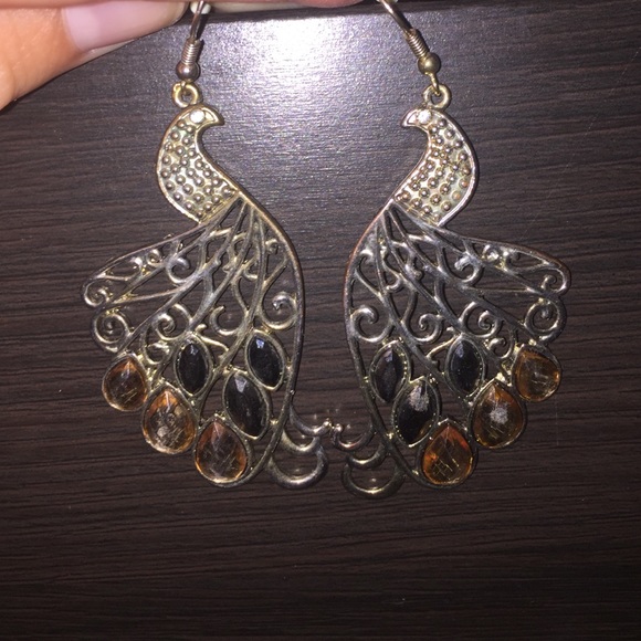 Jeweled peacock earrings