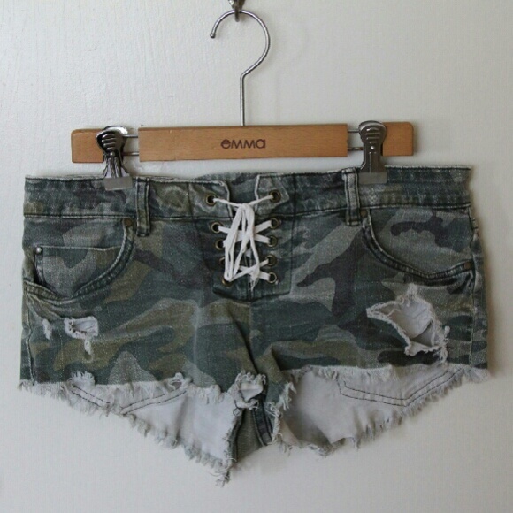 Billabong camouflage lace up denim shorts