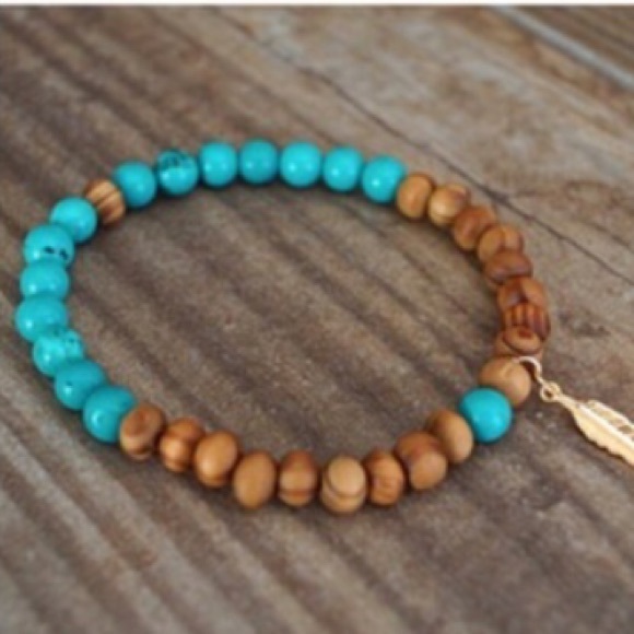 HAND CARVED ROUND GEMSTONE + WOOD BEADED BRACELETS - Picture 3 of 3