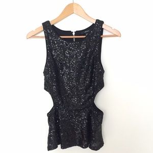 Sequin Embellished Cut Out Peplum Top