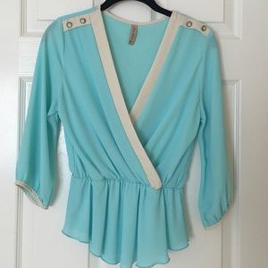 Light Blue Quarter Sleeve Blouse