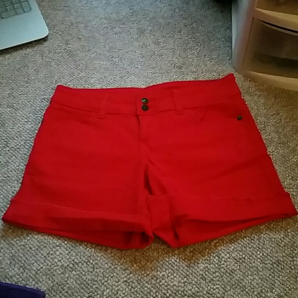 Red High Waisted Jean Shorts