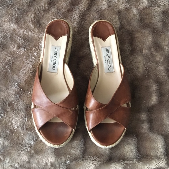 JIMMY CHOO BROWN+WOVEN TAN WEDGE SANDAL 🌟🌟🌟🌟🌟