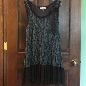 A'reve Blue and Brown lace dress. Brown bow back