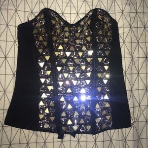 Black corset with silver triangle diamonds