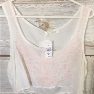 Cute white with pink embroidered crop top!