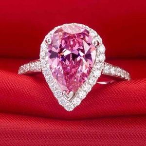 Pink Pear Shaped Silver Engagement Ring