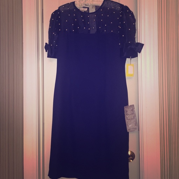 Navy Blue Dress with Pearl Beading