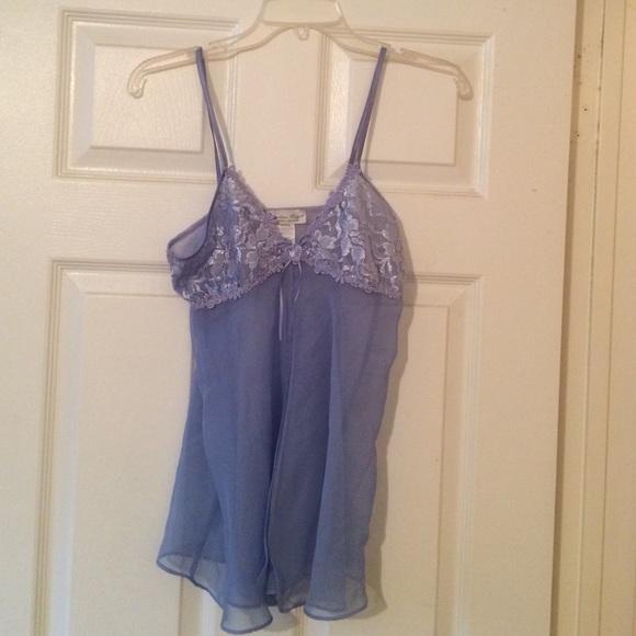 Baby blue lace and sheer lingerie.