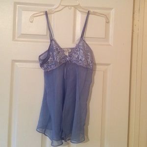 Baby blue lace and sheer lingerie.