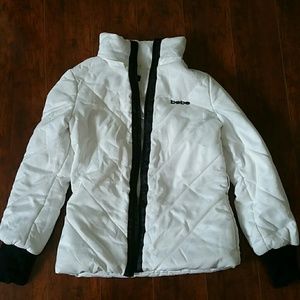 Bebe White Silk Puff Winter Coat