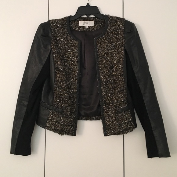 Baffled Mischka leather and tweed jacket