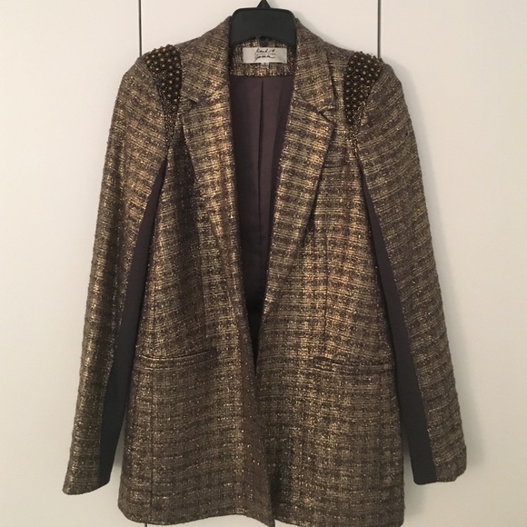 Gold & gray blazer w/ studded and beaded shoulders