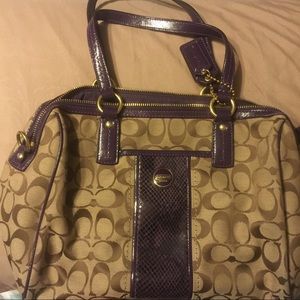 Tan and Purple Coach handbag