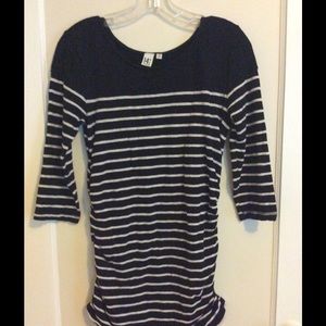 14th and Union Black & White Striped Ruched Shirt