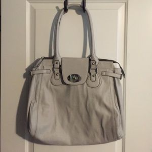 Large white faux leather tote