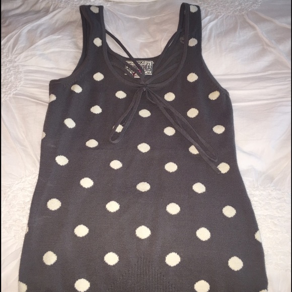 Gray sleeveless Anthro top- white polka dots. XS.