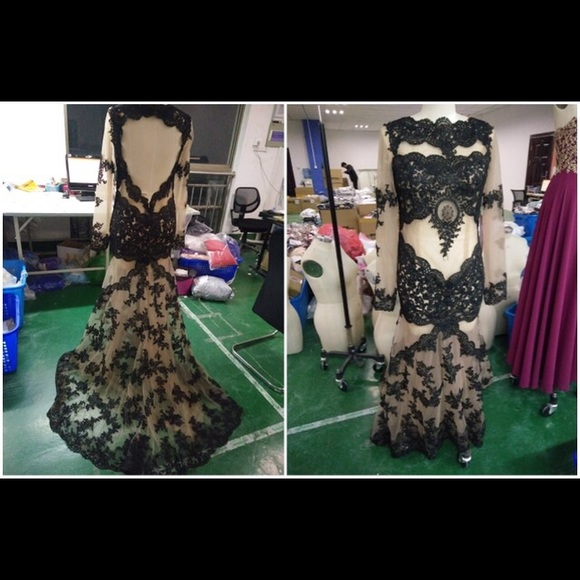 Custom made dress.. Sheer mesh and black lace