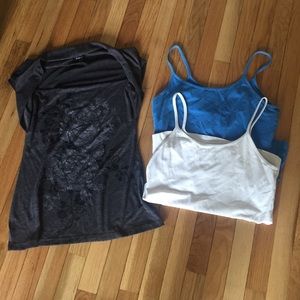 One shirt and 2 tank tops size , L, L and XS