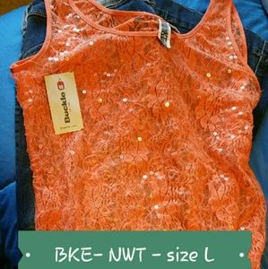 Peach Lace Sequined BKE Tank Top- NWT