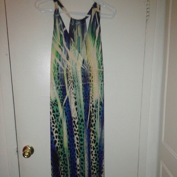 Pretty blue and green snakeskin print maxi dress.
