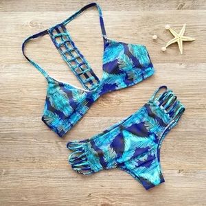 Bandage push up blue bikini
