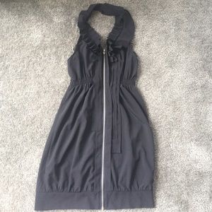 Little black zip up dress.