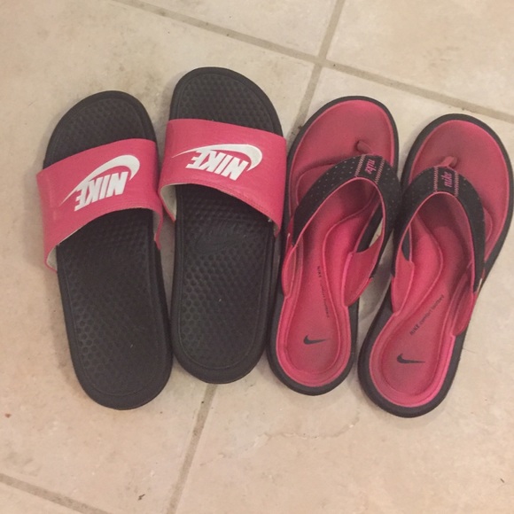 Pink NIKE Slides and Flip Flops