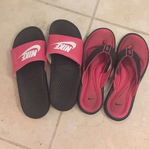 Pink NIKE Slides and Flip Flops