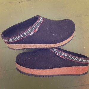 Black wool and cork Haflinger clogs size 35