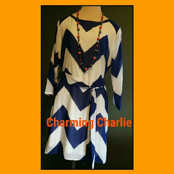 Blue and White Chevron Dress- L - NWOT