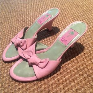 LILLY PULITZER Lt Pink Tie Front Leather Wedge 7