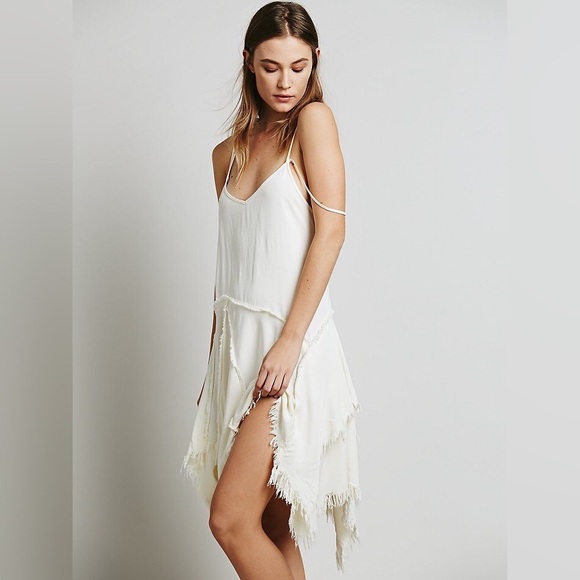 Free People Ivory Tattered Up Shred Slip Dress