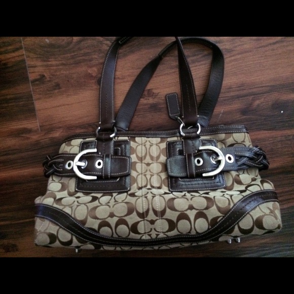 Brown leather braid coach shoulder bag