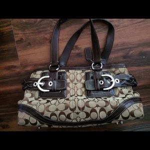 Brown leather braid coach shoulder bag