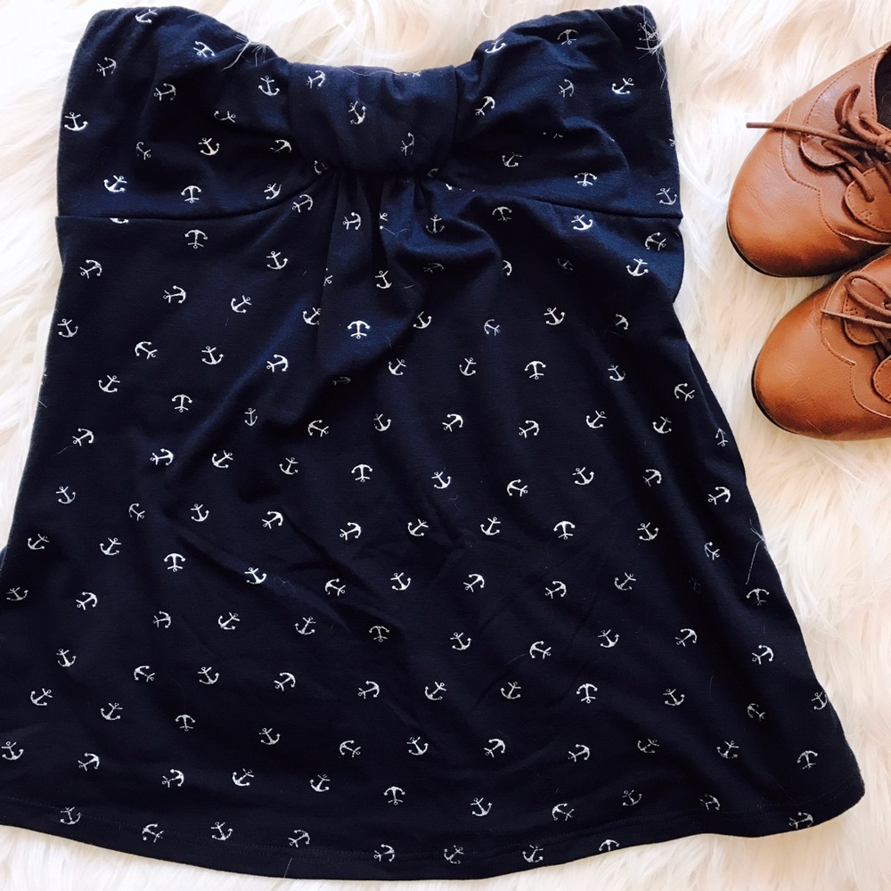 Navy Blue Anchor Strapless Top