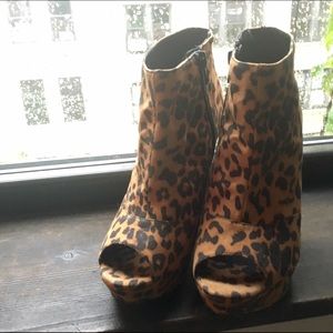 Cheetah print wedge open-toe heels