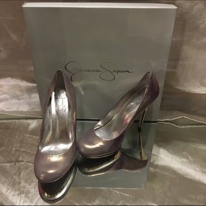 Jessica Simpson shoes, gold platform,