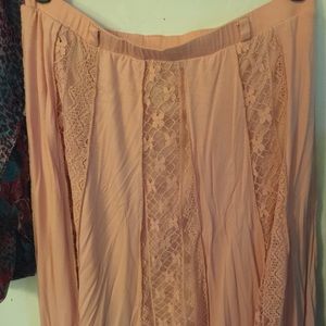 A Peach Skirt with Lace Panels