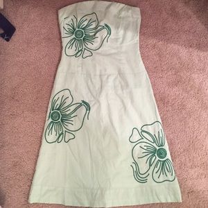 Green & white pinstripe dress w/ flower embroidery
