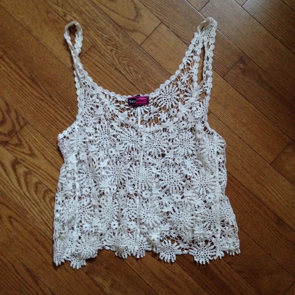 White Lace Crop Tank