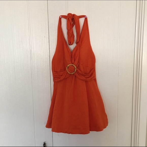 90's orange bamboo halter top - Picture 2 of 4