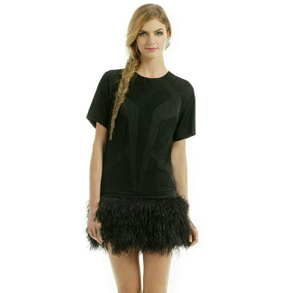 Robert Rodriguez Ostrich Feather Jersey Shift