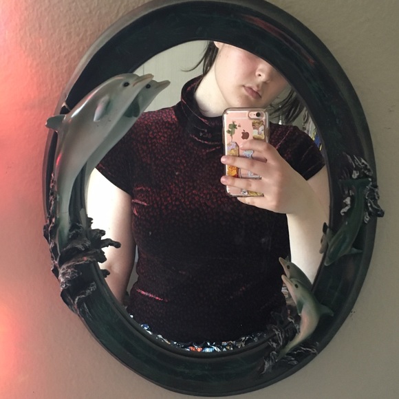 deep maroon/red mock neck velvet top - Picture 1 of 4