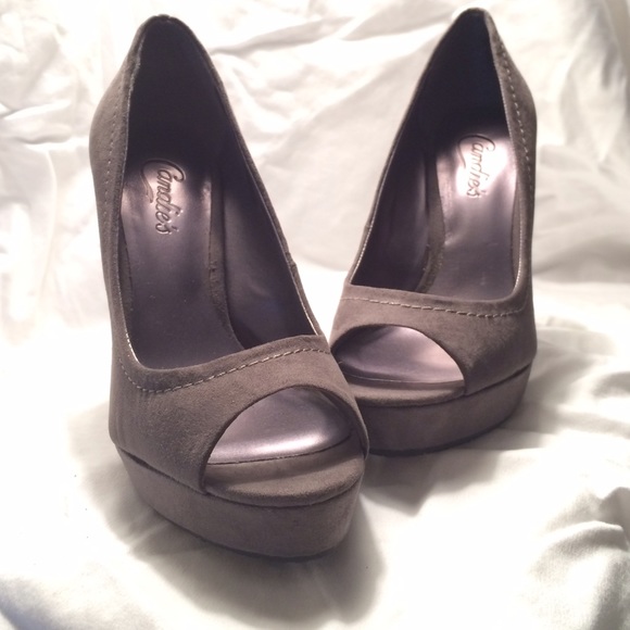 Grey Suede Peep Toe Pumps!