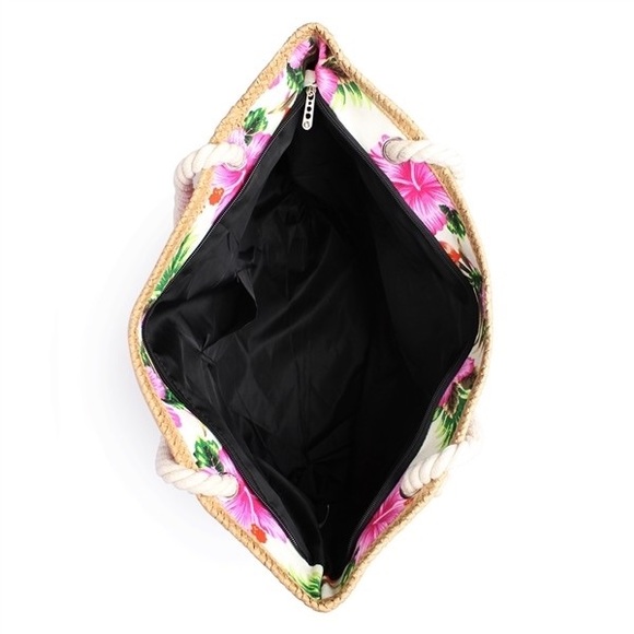 White Floral Print Summer Vacation Tote - Picture 2 of 3